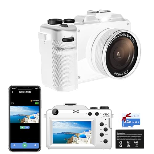PORTWORLD 4K digitale compacte camera voor fotografie: 18x zoom reizen vloging-camera met 32 GB TF-kaart voor Youtube Tk, 3 ''Autofocus Compact Camera voor Tieners Beginners