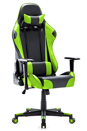 Racing Silla Gamer, IntimaTe WM Heart Silla Gaming de Ergonómica, Silla con Reposacabeza Apoyo y Cojín Lumbar, Cuero Sintético PU, para Los Jugadores de PC Gamer (Verde)