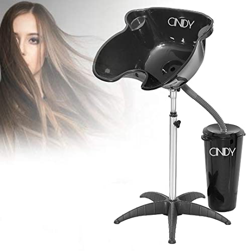 ABS, Stainless Steel Portable Mobile Shampoo Bowl, Height-Adjustable Polished Hair Washing Sink, Shampoo Basin with Drain Pipe and Bucket, Suitable for Beauty Salon/Barber Shop (Black)