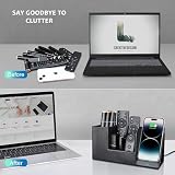 LADSTAG Organizer na długopisy, na biurko, z indukcyjną stacją ładującą, skórzany organizer biurowy, 10 W, bezprzewodowa ładowarka do iPhone 16, 15, 14, 13, 12 Pro Max, Samsung Galaxy
