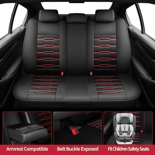 Image of Fit Forester Car Seat Covers for Subaru Forester 2007-2025 2026 - Upgraded Premium Waterproof & Breathable Leather, Airbag Compatible, All-Weather Seat Cushion Protector (Full Set, Black+Red)