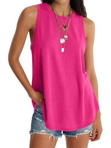 Image of UNCLECAT Womens Oversized Long Tank Tops Summer Sleeveless Tunic Tops | Loose Fit Flowy Tunic,Casual Basic Tank Tops,Workout Tank Tops,Yoga Gym Tees,High Neck,Solid Color