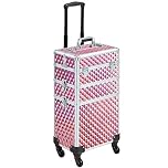 Yaheetech Rolling Makeup Train Case 3 in 1 Makeup Trolley Professional Cosmetic Case with Large Storage & 360° Wheels Hairdressing Beauty Case, Pink