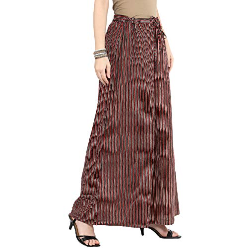 Image of Yash Gallery Women's High Rise Cotton Striped Loose Palazzo