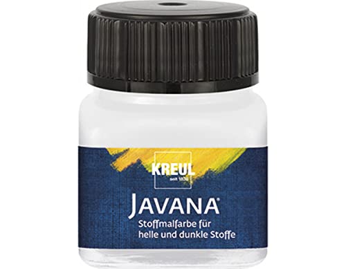 KREUL 90953 - Pintura Javana para tejidos claros y oscuros, bote 20 ml blanco, color brillante al agua, carácter pastoso, para estampar y estarcir