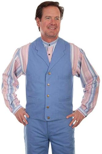 Image of Scully Men's Blue & Beige Cotton V-Neck Slim Fit Vest
