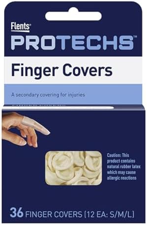 Flents First Aid Finger Cots, Protect Finger During Healing, Cover Cuts & Injuries, Durable & Comfortable Barrier Gloves for Wound Care and Hygiene, Disposable, Latex, 36 Count