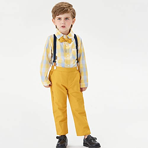 Joycebaby Toddler Boy Clothes, Baby Boys Plaid Shirt+Suspender Shorts Outfit3