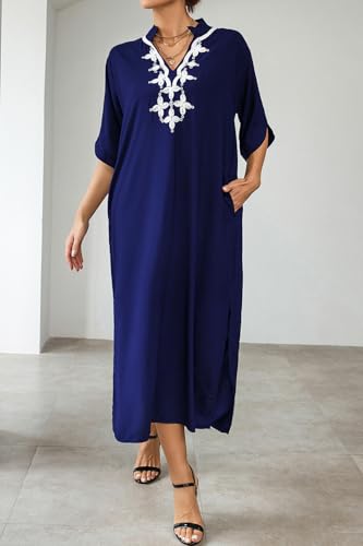 Vestido de playa kaftan largo para mujer con bordado bohemio de algodon 3