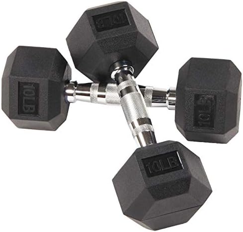 Signature Fitness Rubber Encased Hex Dumbbell, 10LB Pair