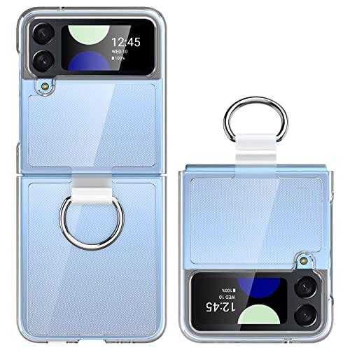 Vizvera for Samsung Galaxy Z Flip 4 Case Clear with Ring, Clear Slim Phone Case with Transparent Hard PC Back Non-Yellowing Anti-Scratch Shockproof Protective Case for Z Flip 4 5G 2022-Crystal Clear