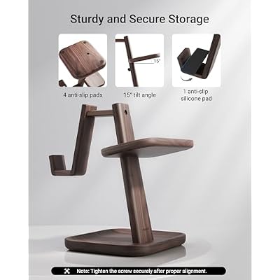 Syntech MR Walnut Stand Compatible with Meta Quest2/3/3S/Pro, Universal Quest3 Stand Holder with Storage Base for VR Accessories, Made for Meta