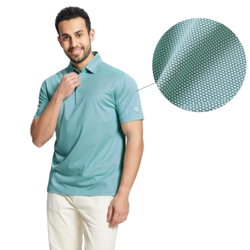 M MAELREG Mens Golf Shirts Short Sleeve Jacquard Casual Performance Moisture Wicking Collared Polo Shirts for Men Green Ash — view 3