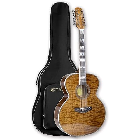 TARIO 12 Strings Acoustic Jumbo Body Guitar Quilted Maple body Maple Neck Natural Cover