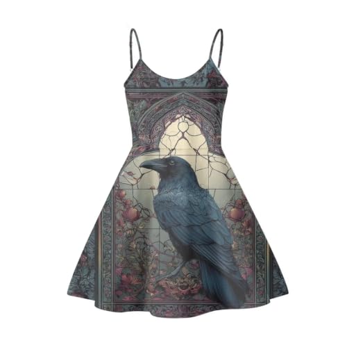 Image of Women's Spaghetti Strap Dress Summer Casual Swing Sundress Girls Beachwear Swing Mini Dress