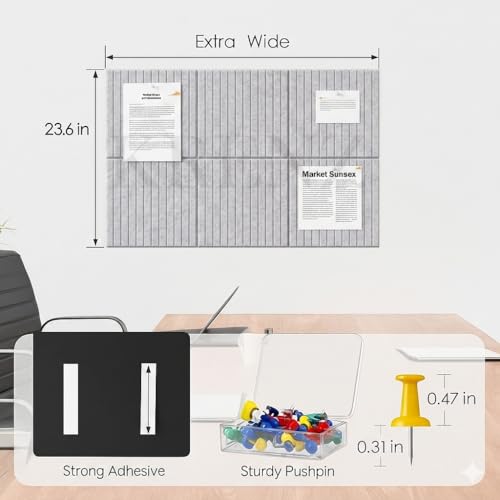 Image of KRENZ Self Adhesive Bulletin Notice Board (30 X 30 Cm) with Drawing Pins List Board for Wall Vision Board for Manifestation Wall Boards Message Board for Office School Collage (2, Grey Line)