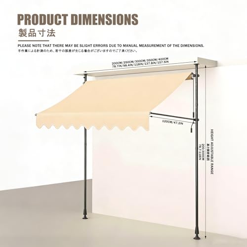 Auvent de terrasse extérieur rétractable 100 cm gris clair avec manivelle de balcon