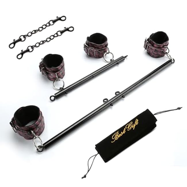 Pilates Spreader Bar for Legs with Adjustable Soft Fur Leather Straps, Expandable Exercise Bar Sports Training Fitness Gear, Home Gyms Yoga Aid Kit, Yoga Gifts