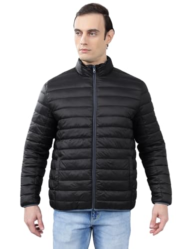 Image of Cantabil Reversible Jacket for Men | Premium Casual Jacket Smart Fit Mock Neck Nylon Fabric Solid Pattern (P MJKT00249)