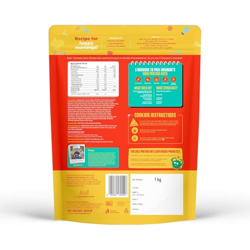 Image of Yogabar 26g High Protein Oats - Mums Masala, Korean Fire - Breakfast Cereal with Wholegrains, 26% Protein & No added sugar - Oats High Protein for Gym & Weight Management - Premium Protein Blend with Whey Protein Powder - with Goodness of Chia, Sunflower & Pumpkin Seeds & Probiotics for Absorption