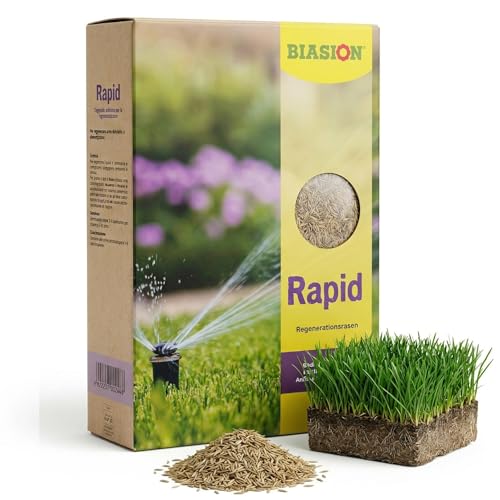 BIASION® RAPID Semi Prato a Rapida Crescita 1kg per 30m², Miscuglio professionale per rigenerare prati danneggiati, diradati e degradati, per sole e mezz’ombra