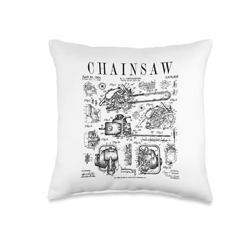 Grandio Design Vintage Patent Print Chainsaw Throw Pillow B0GGJV72Z3