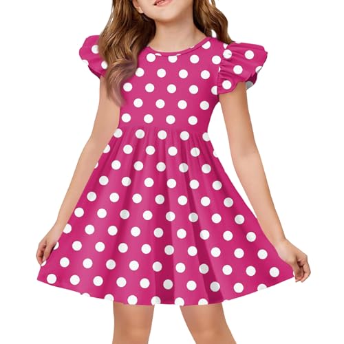 Image of Summer Casual Dress for Girls & Kids Polka Dot A-Line Sleeveless Party Dresses Crew Collar Birthday Clothing Fancy Spotty Outfit School Dresses 3-13 Years Hot Pink