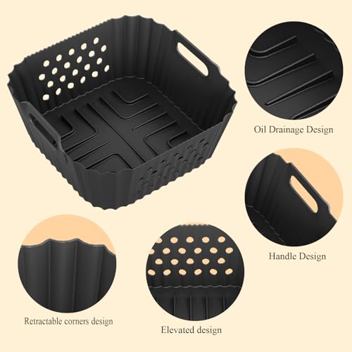 2PCS Air Fryer Silicone Liners for Ninja Double Stack Air Fryer 7.6l SL300UK / Russell Hobbs Air Fryer 4L, 4L Air Fryer Silicone Liners Square, Comptible with Ninja SL300UK, Tower, Philips 3.8L-4L - Image 2