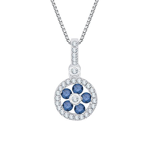 KATARINA Blue and White Diamond Fashion Pendant Necklace in 10K White Gold (1/3 cttw, G-H, I2-I3)