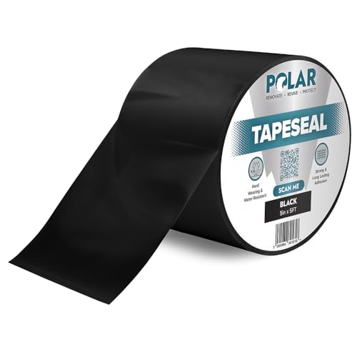 Image of Polar TapeSeal Black - 5 inch x 5 ft | Rubberised Waterproof Tape for Leaks & Cracks on Roofs, PVC Pipes, Downpipes, Plumbing & Gutters | All-Purpose Indoor & Outdoor Sealant Tape for Lasting Protection | Self-Adhesive Rubberised Waterproof Repair Tape, Roof, Gutter and PVC Pipe Repair, Leak Sealer, Indoor and Outdoor