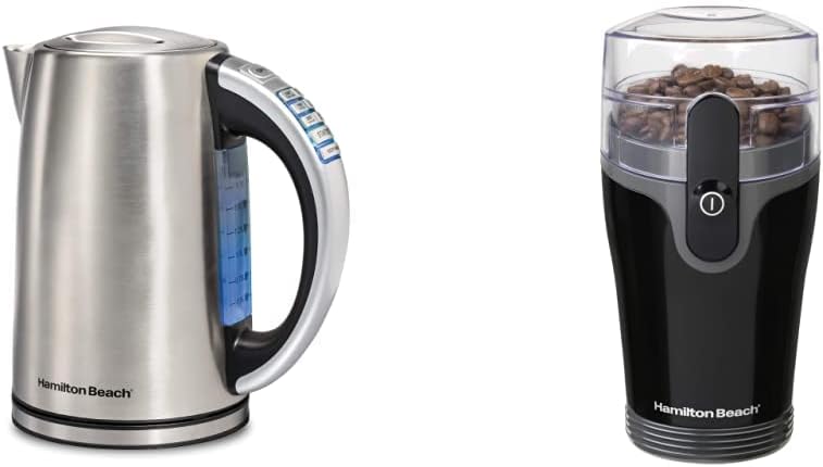 Hamilton Beach Electric Tea Kettle, Water Boiler & Coffee Grinder Bundle | Fast Heating & Precise Grinding