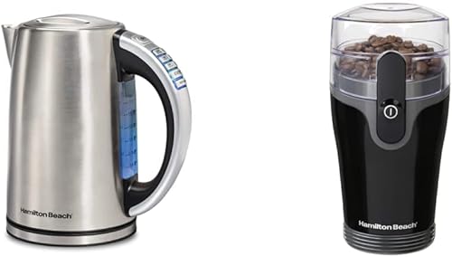 Hamilton Beach Paquete de tetera eléctrica, caldera de agua y molinillo de café | Calentamiento rápido y molienda precisa