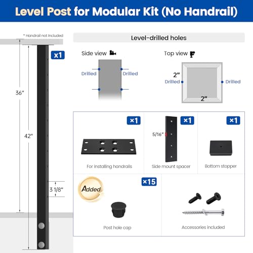 Muzata 36in Black Modular Cable Railing Post Side Mount Level Drilled RW42 by Muzata - Used condition - Image 2
