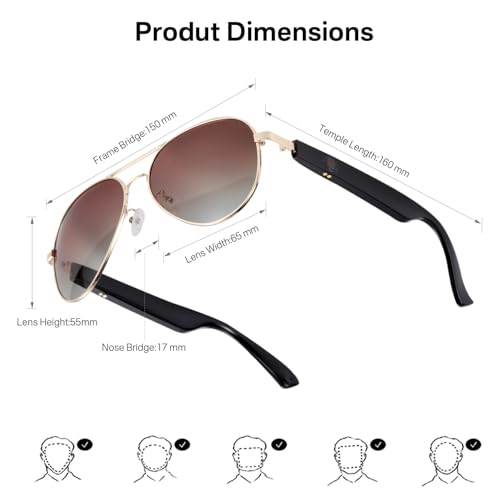 Image of Smart Glasses for Men & Women, Bluetooth Audio Glasses with Speakers, UV400 Polarized Lens, Support Fast Charging, Touch Control & Voice Assistant, Bluetooth Sunglasses for Travel Cycing Driving(Gray)
