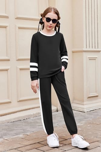 Zaclotre Girls 2 Piece Outfit Fall Long Sleeve Sweatshirt and Jogger Pants with Pockets Kids Tracksuit Sweatsuit Set2