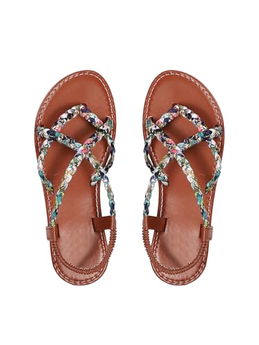 Image of Verdusa Women's Flat Sandals Strappy Dressy Ankle Strap Casual Summer Thong Sandals for Beach