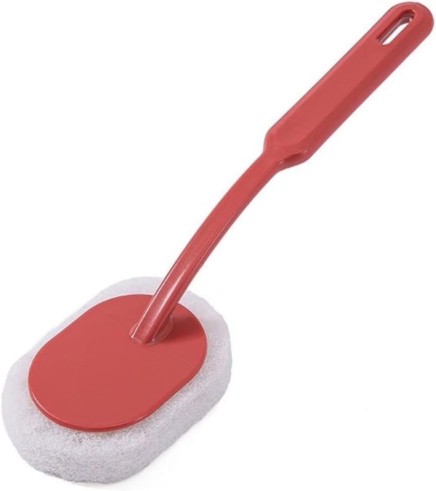 Bathroom Long Handle Standing Brush Wall Hanging Bathtub Floor Tile Sponge Head Wipe Toilet Kitchen Dishwashing Cleaning Tool – Ergonomic Palm Scrubber with Handle for Kitchen Cleaning(Red)
