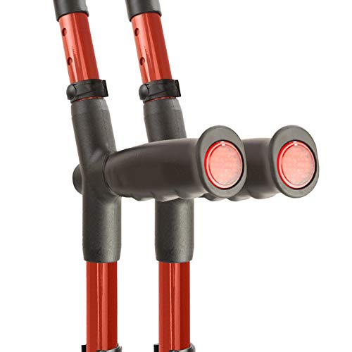 Flexyfoot Shock Absorbing Soft Grip Double Adjustable Crutches - Improve Safety, Improve Grip, Reduce Shocks & Jarring – Pair - Red #TOP3