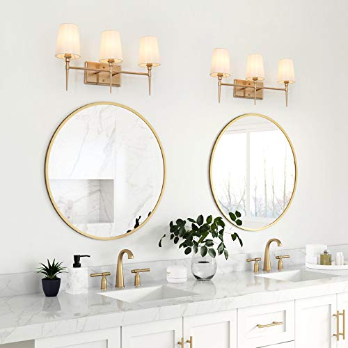 classy leaves Bathroom Light Fixtures, 3-Light Gold Vanity Lights, Modern Bathroom Vanity Light Fixtures with White Fabric Shade, 23’’ L x 6.5’’ W x 12’’ H by classy leaves - Used condition - Image 3