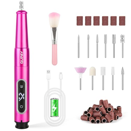 GUPAY Fresa per unghie senza fili, lima elettrica professionale, fresa per unghie in gel 25000 giri/min, 5 velocità, ricaricabile USB, set di pedicure per cuticole Shellac gel acrilico