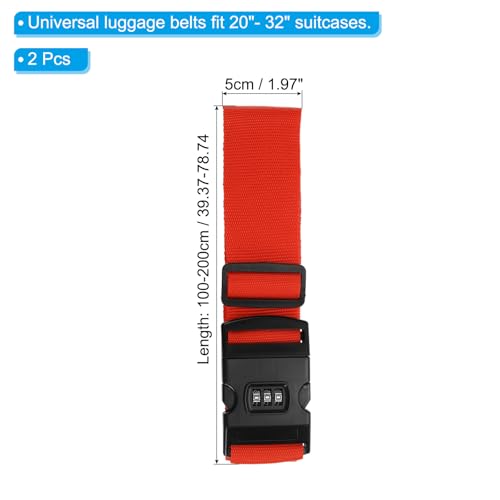 Image of PATIKIL Luggage Straps, 2 Pack Suitcase Straps Adjustable Luggage Belts Strap with Combination Lock for Luggage Suitcases Travel, Red