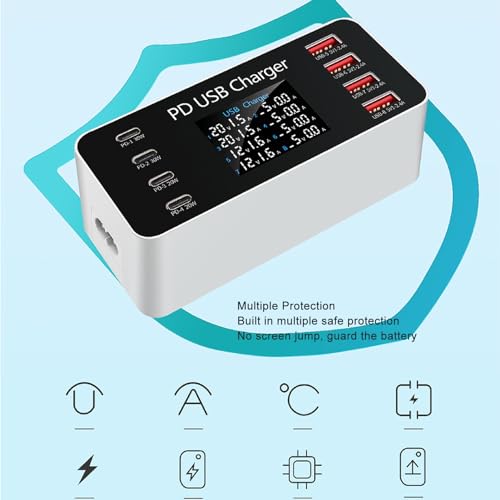 8-portowa Stacja Ładująca USB o Mocy 30 W z Cyfrowym Wyświetlaczem, Wielofunkcyjna Stacjonarna Ładowarka