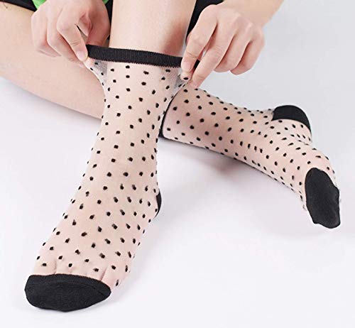 Bienvenu Womens Sheer Socks, Fishnet See Through Thin Ankle Socks, Nylon Mesh Transparent Socks For Women 5 Pairs,Black #TOP3