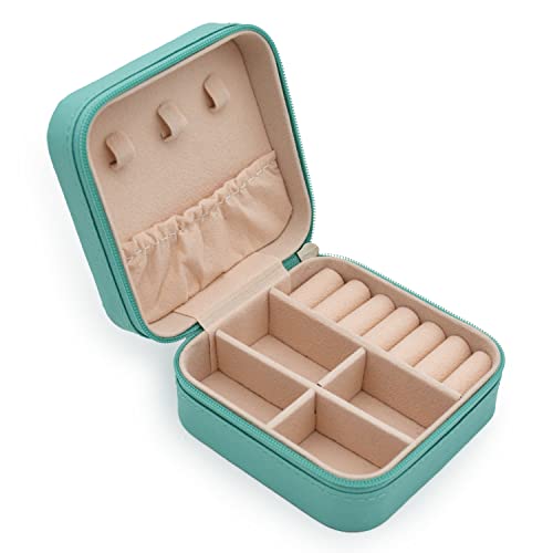 Home Storez Mini Jewelry Travel Case, PU Leather Travel Jewelry Organizer Box, Small Portable Portable Jewellery Storage Holder for Womens Rings Earrings Necklaces Bracelets