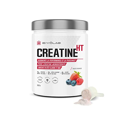 CREATINE HT | Créatine Monohydrate Pure en Poudre | Enrichie en Bêta-Alanine et HMB | Booster de Performances Musculaires | Sans Additifs | Mélange Facile Saveur Fruits Rouges | 300g | Eiyolab