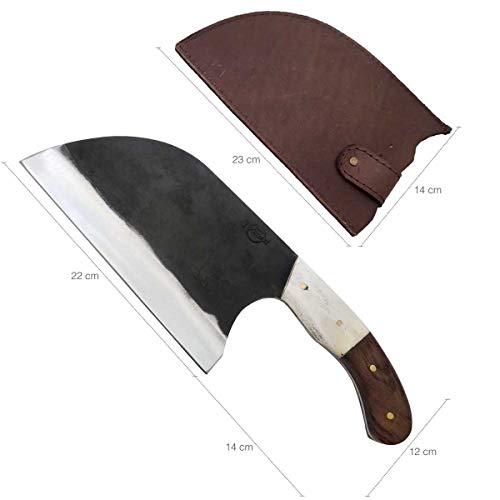 Cutelo Servio Artesanal Aço Cirúrgico Inox 420c Lâmina de 22cm Brut Forge Monobloco Madeira e Osso