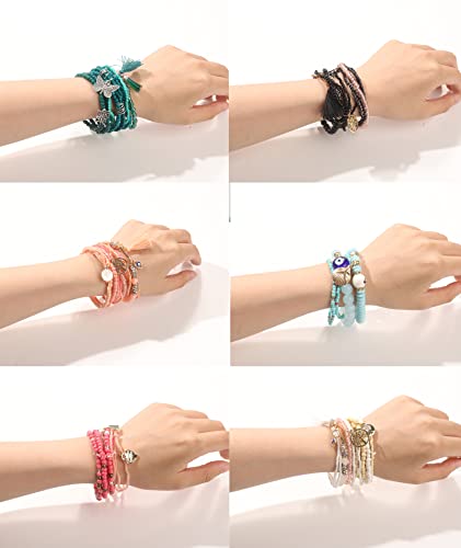 Joerica Bohemian Stackable Beaded Bracelets For Women Multilayer Colorful Beads Handmade Bracelets Boho Bracelets Pack With Charm #TOP6