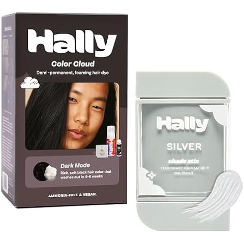 Hally Hair Complete Color Kit - Dark Mode Foaming Hair Dye + Silver Shade Stix Temporary Hair Color for Kids & Adults - Vibrant, Mess-Free Hair Transformation, Washable & Safe, up to 25 Washes Cover