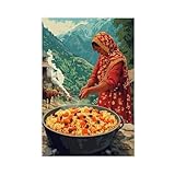 WEGAGTTT Leinwandposter Afghanische Frau kocht Kabuli Pulao Schlafzimmer Dekor Landschaft Büro Zimmer Dekor Geschenk 60 x 90 cm