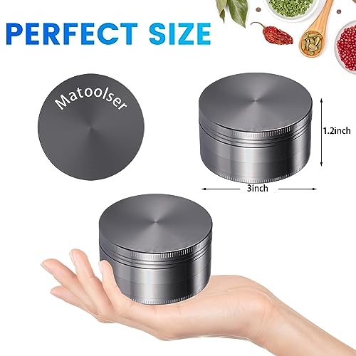 Matoolser Moedor de especiarias de 7,6 cm grande, 3 peças (preto metálico)